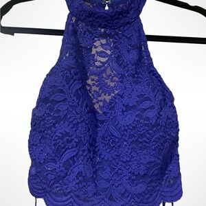 City vibes sparkling royal blue crop halter top size small.